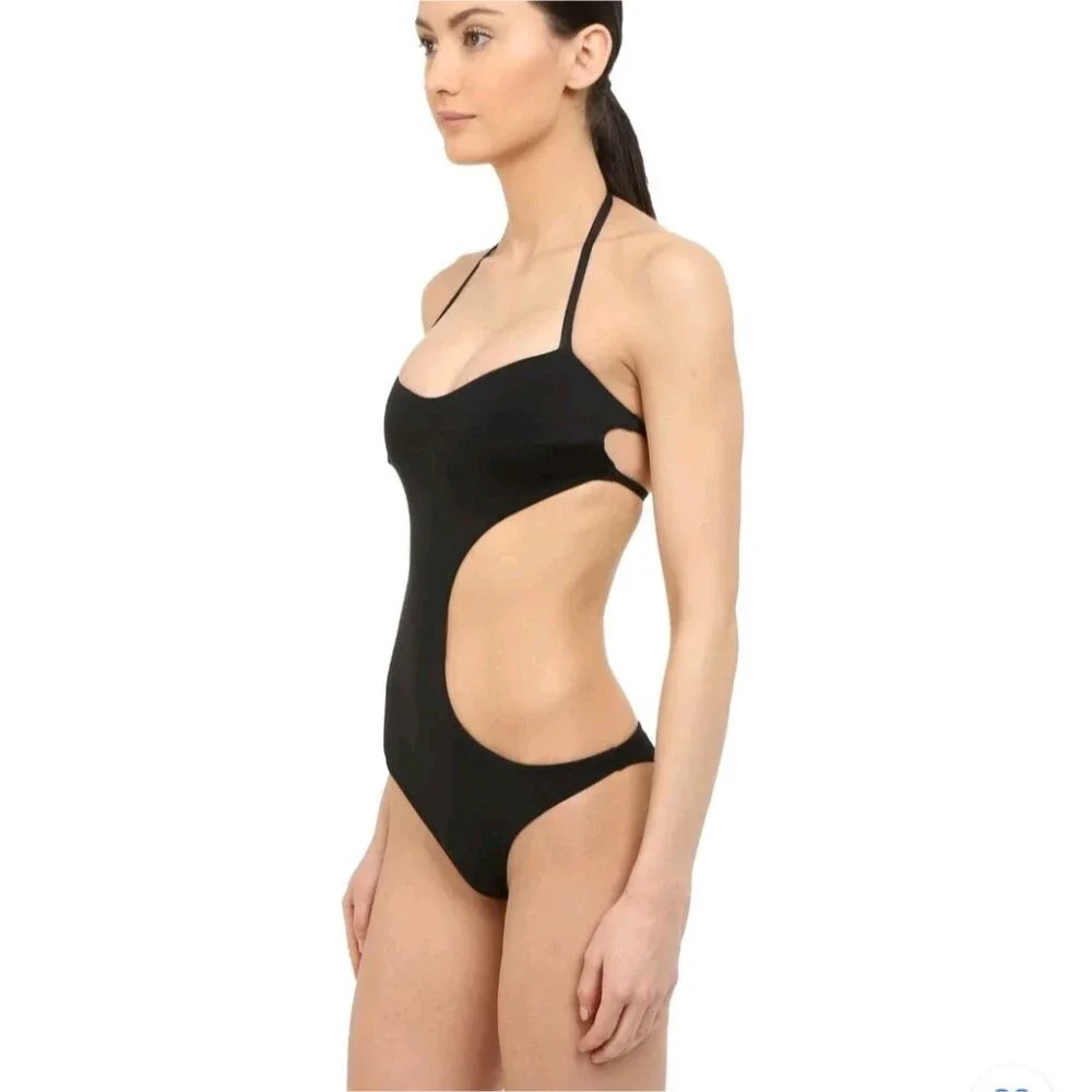 L'Agent by Agent Provocateur Agata Black Cutout Halter One-Piece Swimsuit Large
